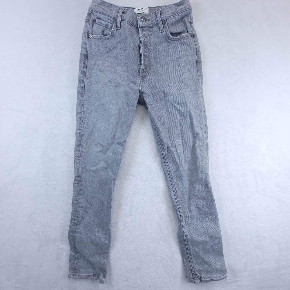AGOLDE Women’s Light Wash Gray Pinch Jeans Size 25 Organic Cotton Button Zip